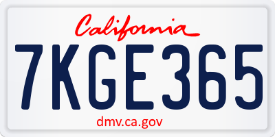 CA license plate 7KGE365
