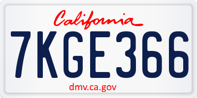 CA license plate 7KGE366