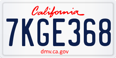 CA license plate 7KGE368