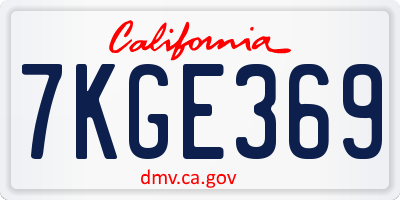 CA license plate 7KGE369
