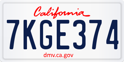 CA license plate 7KGE374