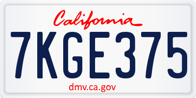 CA license plate 7KGE375