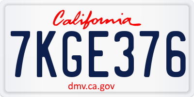 CA license plate 7KGE376