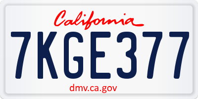 CA license plate 7KGE377