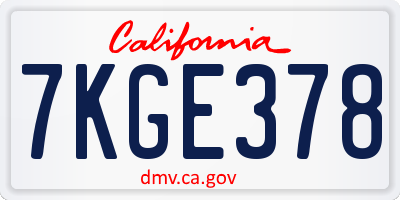 CA license plate 7KGE378