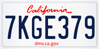 CA license plate 7KGE379