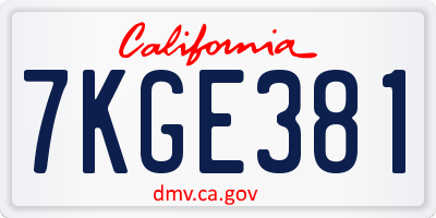 CA license plate 7KGE381
