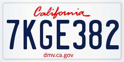 CA license plate 7KGE382