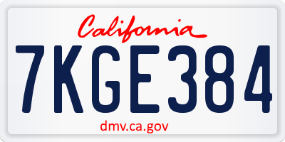 CA license plate 7KGE384