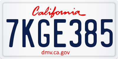 CA license plate 7KGE385