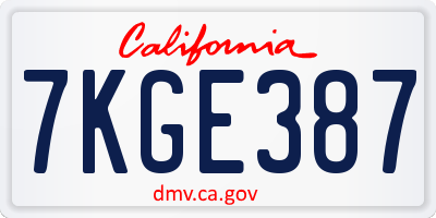 CA license plate 7KGE387