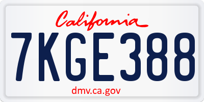 CA license plate 7KGE388