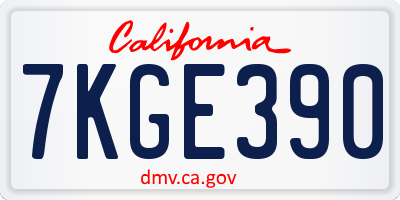 CA license plate 7KGE390