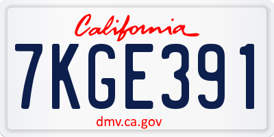 CA license plate 7KGE391