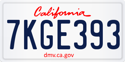 CA license plate 7KGE393