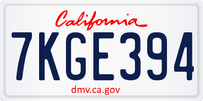 CA license plate 7KGE394
