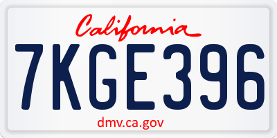 CA license plate 7KGE396
