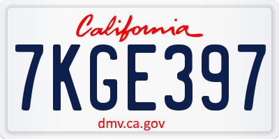 CA license plate 7KGE397