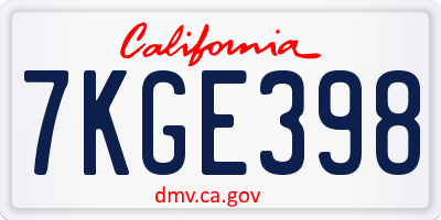 CA license plate 7KGE398
