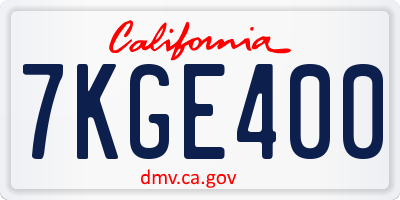 CA license plate 7KGE400