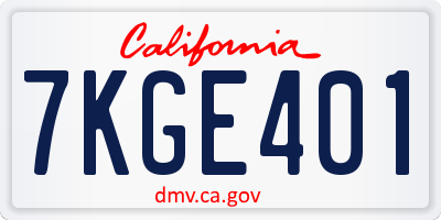 CA license plate 7KGE401