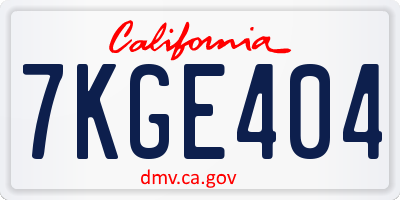 CA license plate 7KGE404
