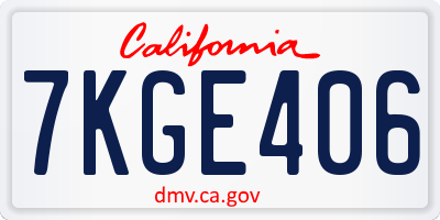 CA license plate 7KGE406