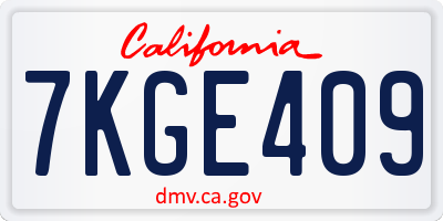CA license plate 7KGE409