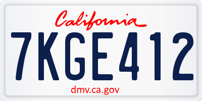 CA license plate 7KGE412