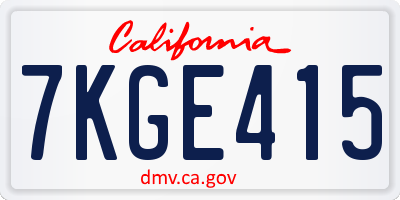 CA license plate 7KGE415