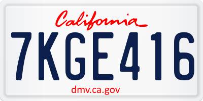 CA license plate 7KGE416