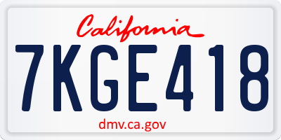 CA license plate 7KGE418