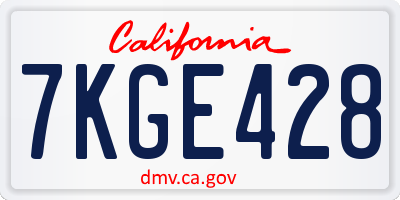 CA license plate 7KGE428