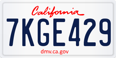 CA license plate 7KGE429