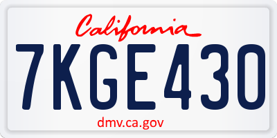 CA license plate 7KGE430