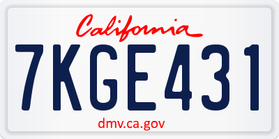 CA license plate 7KGE431