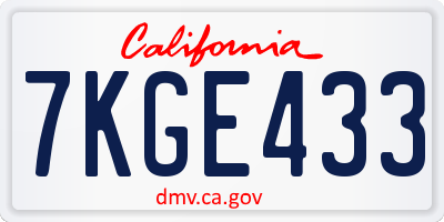 CA license plate 7KGE433