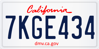 CA license plate 7KGE434