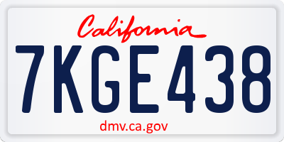 CA license plate 7KGE438