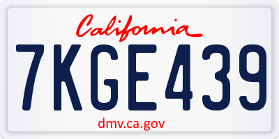 CA license plate 7KGE439