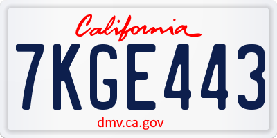 CA license plate 7KGE443