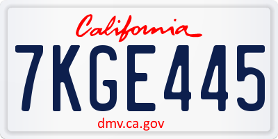 CA license plate 7KGE445