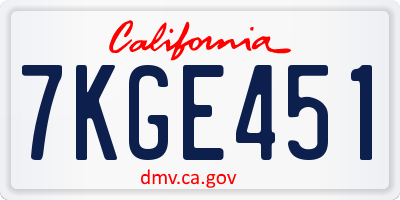 CA license plate 7KGE451