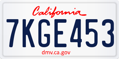CA license plate 7KGE453