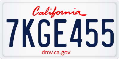 CA license plate 7KGE455