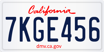CA license plate 7KGE456