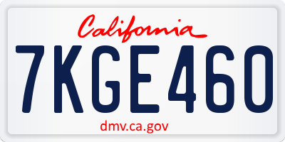 CA license plate 7KGE460