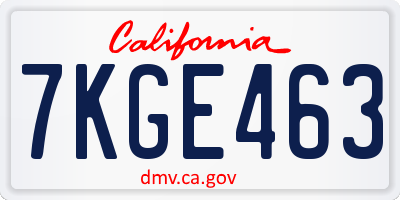 CA license plate 7KGE463