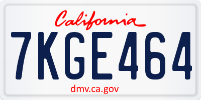 CA license plate 7KGE464