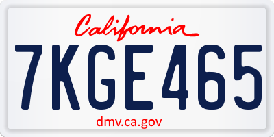 CA license plate 7KGE465